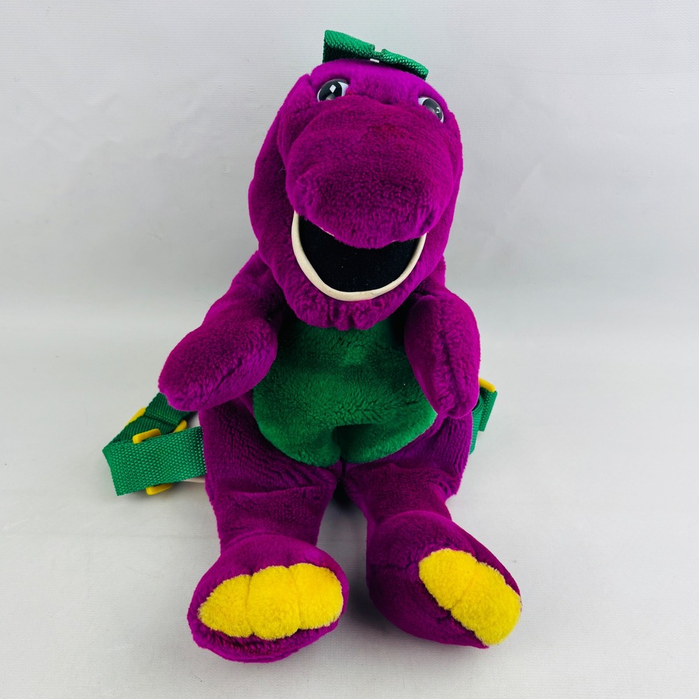 Vintage‎ Barney the Dinosaur Plush Backpack Lyons Group Purple Green 14" Bag